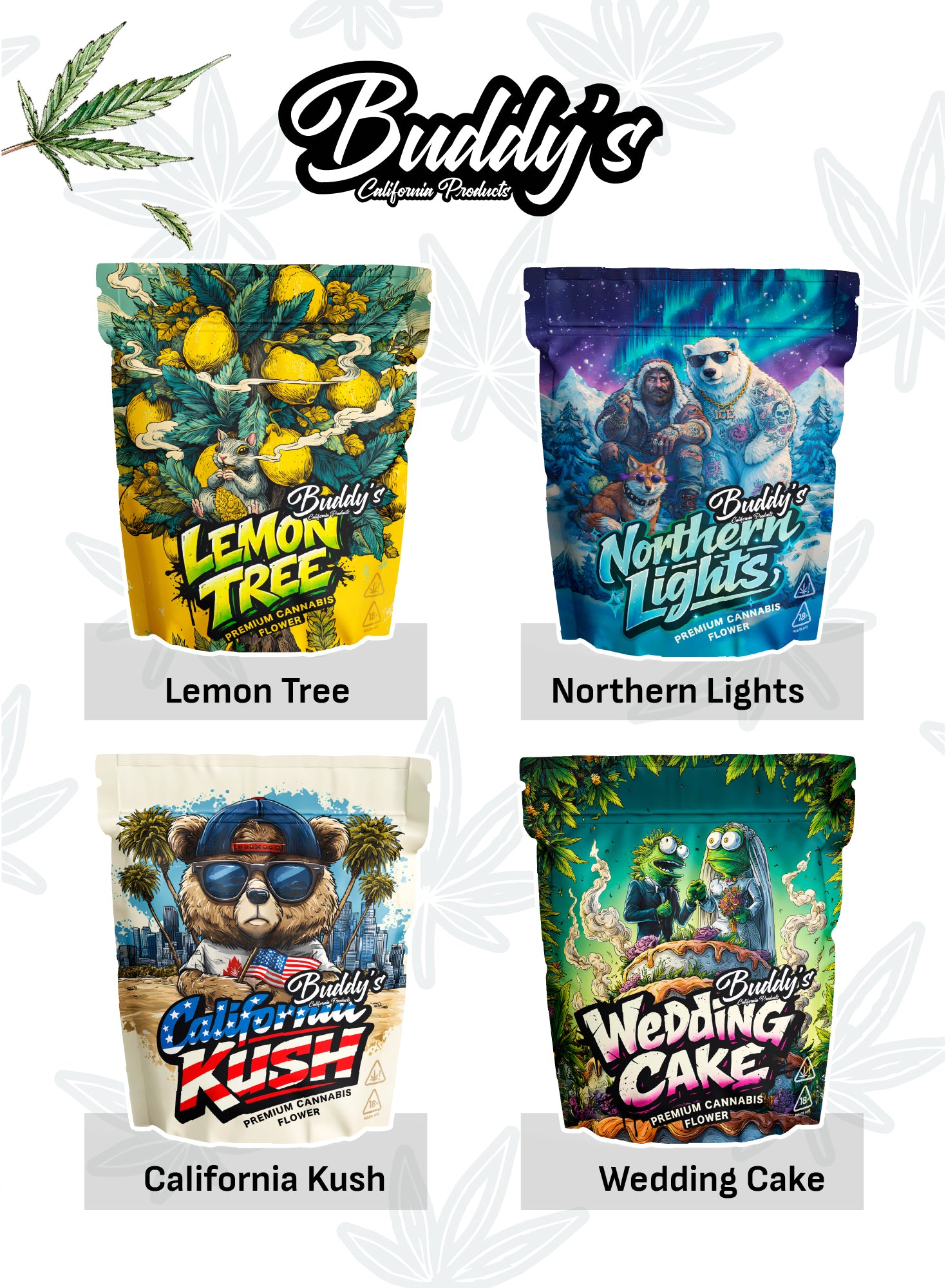 12g THC - X | Lemon Tree 3g + Wedding Cake 3g + California Kush 3g + Northern Lights 3g